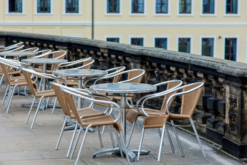 Armchairs and table in cafe in winter season time