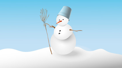 Snowman with a bucket on his head and a broom