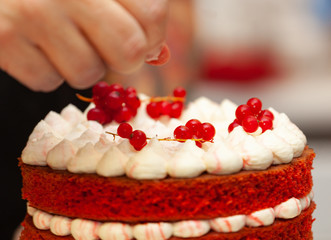 Red velvet cake preparation.