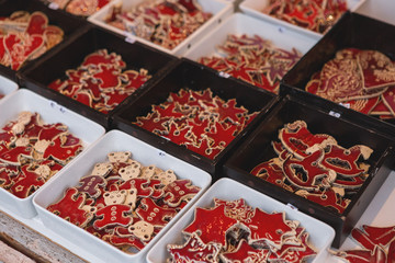 Christmas souvenirs on the counter in Europe