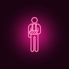 a man with a broken arm icon. Elements of Disabled in neon style icons. Simple icon for websites, web design, mobile app, info graphics