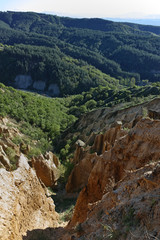 Sunset Landscape of rock formation Stob pyramids, Rila Mountain, Kyustendil region, Bulgaria