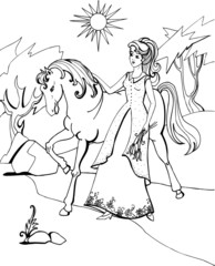  A horse with a beautiful Princess. Coloring book 26