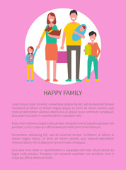 Happy Family Poster Couple with Children and Pet