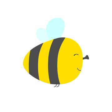 Flat color style illustration of cute little flying bee. Vector illustration.