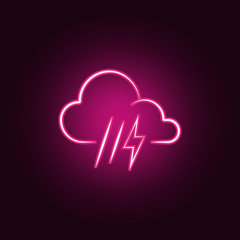 weather sign rain with thunder icon. Elements of Weather in neon style icons. Simple icon for websites, web design, mobile app, info graphics