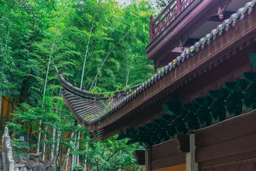 Architectural details of traditional Chinese buildings, Lingyin Temple, Hangzhou, China
