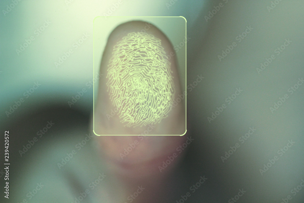 Poster concept for personal and corporate security using biometric identity fingerprint scan. advanced tech