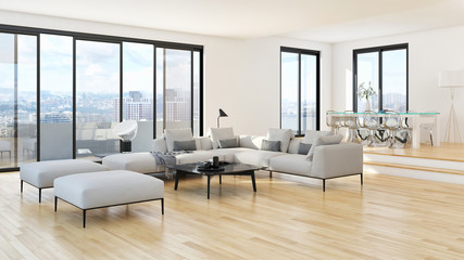 large luxury modern bright interiors Living room illustration 3D rendering computer digitally generated image