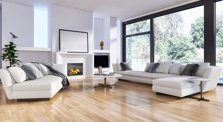 large luxury modern bright interiors Living room illustration 3D rendering computer digitally generated image