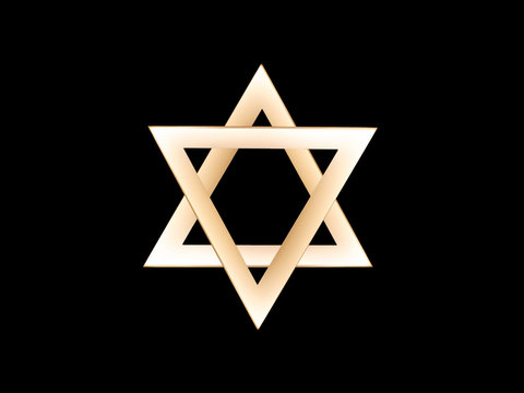 stylized image Star of David made of two triangle : Golden Magen David star of David on black.