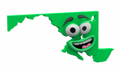 Maryland State Map Eyes Mouth Funny Cartoon Face 3d Illustration