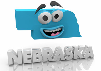 Nebraska NE State Map Cartoon Face Word 3d Illustration