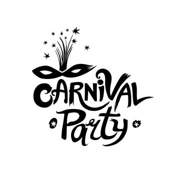 Carnival party. Handwritten black vector logo template for Carnival. Title with Mask.