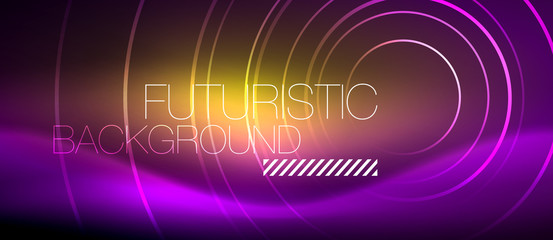 Neon glowing techno lines, hi-tech futuristic abstract background template with square shapes
