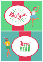 Happy New Year Poster, Woman in Santa Claus Hat