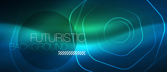 Neon glowing lines, magic energy space blue light concept, abstract background wallpaper design