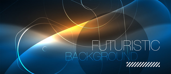 Neon glowing lines, magic energy space blue light concept, abstract background wallpaper design