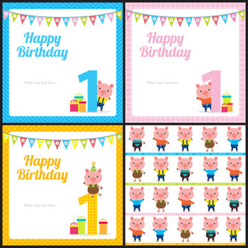 Birthday card with cute pig