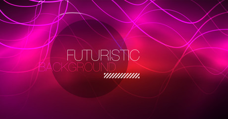 Abstract shiny glowinng color wave design element on dark background - science or technology concept