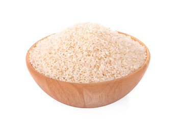 Japanese rice in a wooden on a white background
