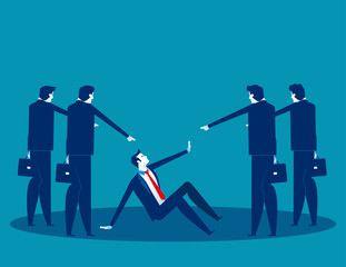 Business people pointing to penalty in the team. Concept business vector, Teamwork, Blaming, Bullying.