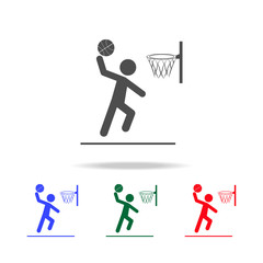 Basketball player scores a ball  icons. Elements of sport element in multi colored icons. Premium quality graphic design icon. Simple icon for websites, web design, mobile app