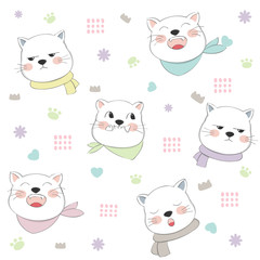 Obraz premium Cute cat seamless pattern hand drawn style
