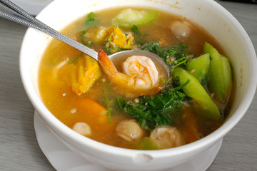 Curry Shrimp with vegetables of Thailand.