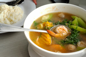 Curry Shrimp with vegetables of Thailand.