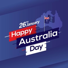 Obraz premium Szczęśliwy dzień Australii z mapą i flagą Australii. Ilustracji wektorowych