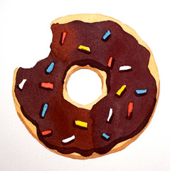 watercolor isllutration of chocolate donut 