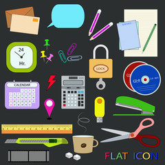 Set of office equipment flat icons, vector illustration eps10