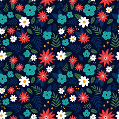 colorful cute floral flower seamless pattern design