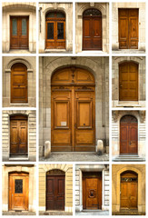 Collage of colorful doors in Geneva in Switzerland