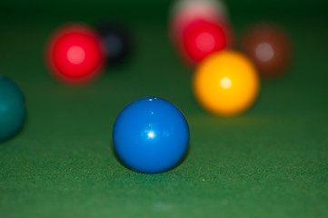 The balls of snooker on the pool table