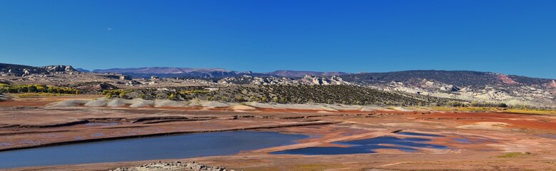 Panorama Landscapes views from Road to Flaming Gorge National Recreation Area and Reservoir driving north from Vernal on US Highway 191, in the Uinta Basin Mountain Range of Utah United States, USA