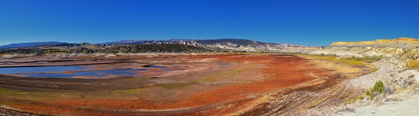 Panorama Landscapes views from Road to Flaming Gorge National Recreation Area and Reservoir driving north from Vernal on US Highway 191, in the Uinta Basin Mountain Range of Utah United States, USA