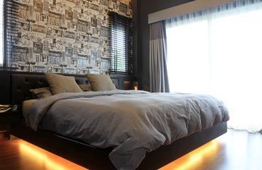 Bedroom interior ,modern contemporary style at home ,black and white concept design