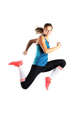 Fototapeta na wymiar happy fit runner girl jumping