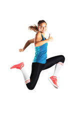 happy fit runner girl jumping