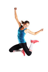 happy fit runner girl jumping