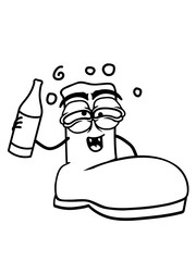 saufen bier betrunken betrinken durst alkohol flasche party feiern besoffen stiefel schuh anziehen klamotten schuhe winter kalt warm comic cartoon clipart logo design