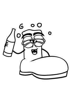saufen bier betrunken betrinken durst alkohol flasche party feiern besoffen stiefel schuh anziehen klamotten schuhe winter kalt warm comic cartoon clipart logo design