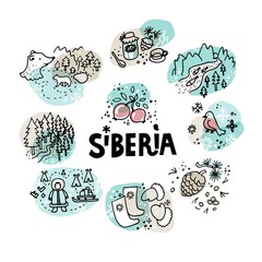 Siberia iconic symbols set