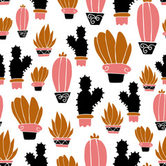 colorful floral cactus seamless pattern design