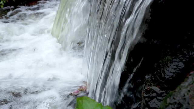 close up of falling water with an verticle pan in slowmotion