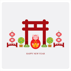 Chinese new year card. Celebrate year of pig.