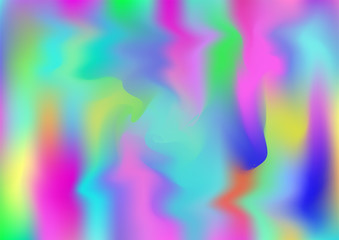 Hologram Magic Dreamy Vector Background. Rainbow Girlie Iridescent Gradient, Holographic Fluid Poster Wallpaper. Bright Pearlescent Hologram Fairy Cool Web Banner. Modern Tech Music Sound.