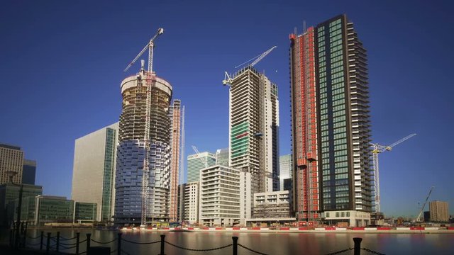 Time Lapse of Office Buildings with On-Going Construction Work, Canary Wharf, Docklands, London - HDTV crop